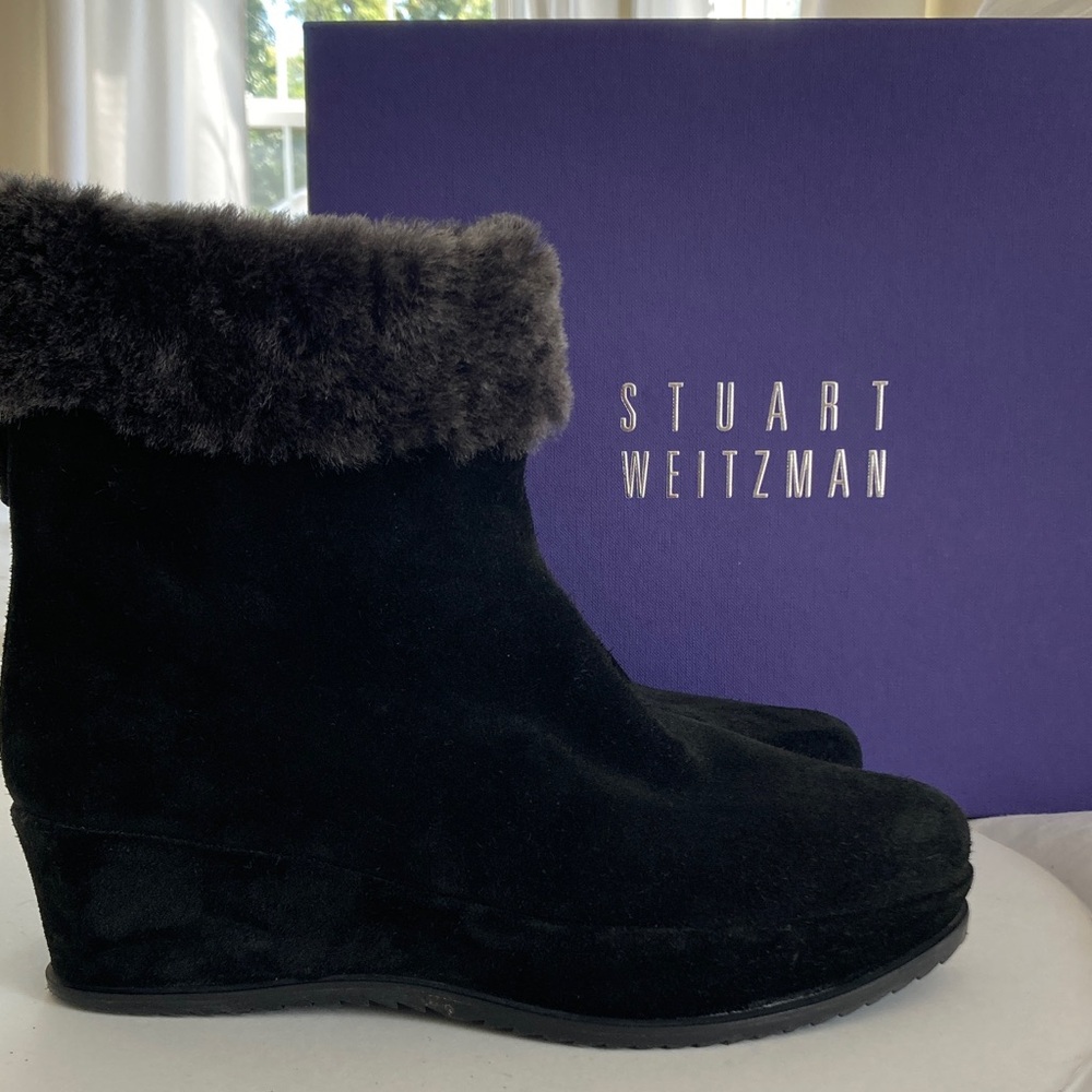 Stuart Weitzman Black Faux Fur Lined Boots